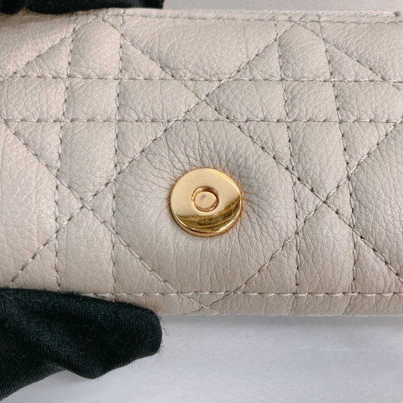 MS0735 Dior 迪澳沙色羊皮 金扣 短錢包 Caro Glycine Wallet Beige x GHW-13
