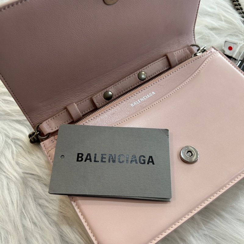 Balenciaga B logo WOC 櫻花粉 鏈條包-4