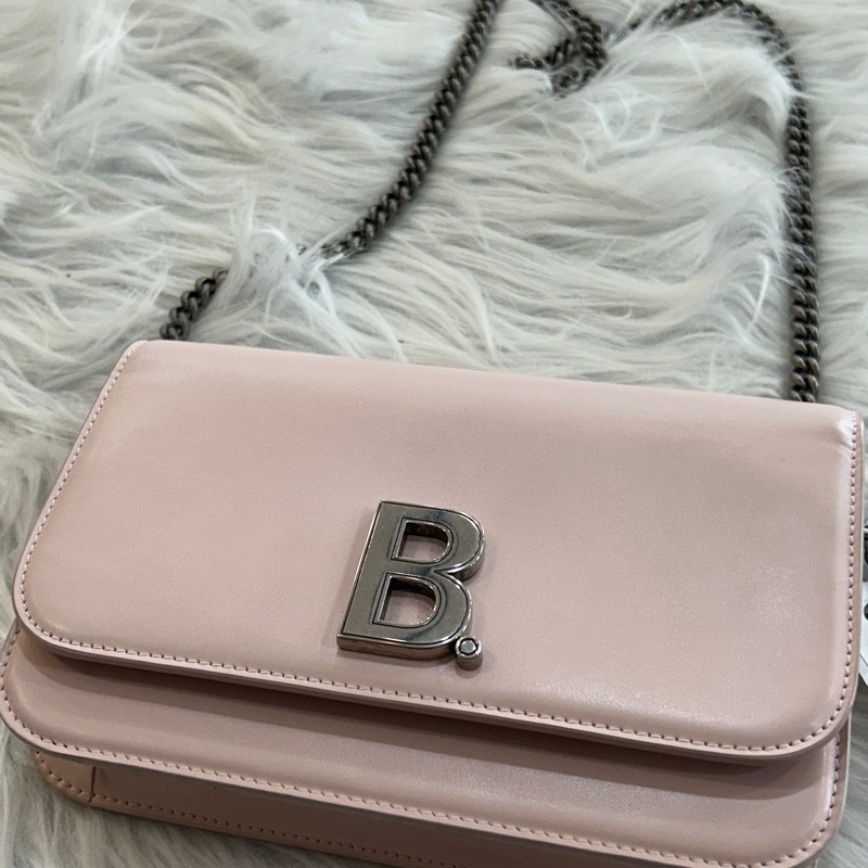 Balenciaga B logo WOC 櫻花粉 鏈條包-7