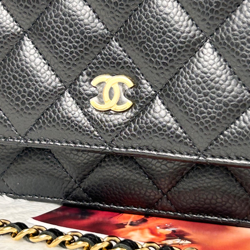 Chanel 經典 WOC 黑色荔枝皮鏈條金釦 晶片款式-2
