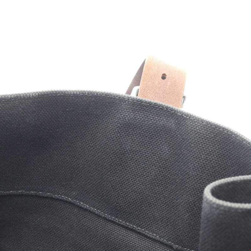 愛馬仕 Etrivire 購物手提包,帆布獵裝皮革,黑色巧克力色,二手,銀色五金-6