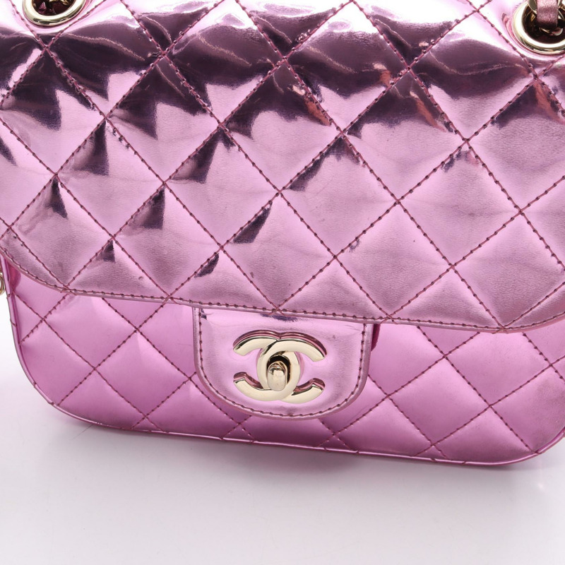香奈兒 (CHANEL) Matelasse 迷你翻蓋金屬鏈單背包 AS4646 粉紅色皮革-12