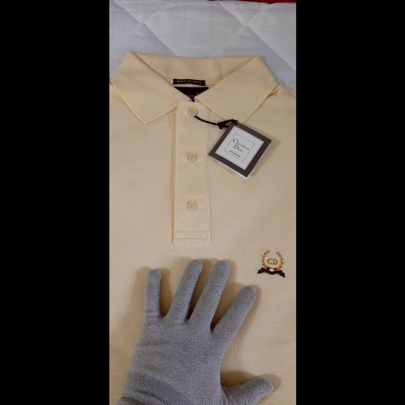 (義大利製MADE IN ITALY )全新CHRISTIAN DIOR克里斯汀 迪奧 MONSIEUR 稀少80年代復古 男鵝黃色透氣網眼布短袖POLO衫46號-2
