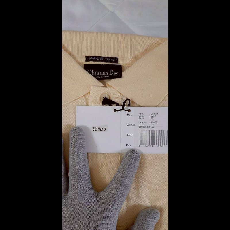 (義大利製MADE IN ITALY )全新CHRISTIAN DIOR克里斯汀 迪奧 MONSIEUR 稀少80年代復古 男鵝黃色透氣網眼布短袖POLO衫46號-5
