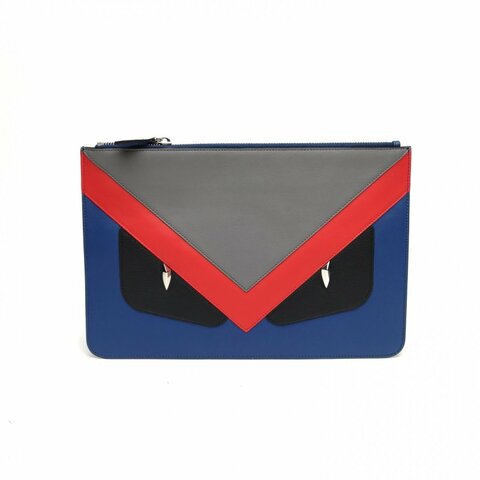 FENDI 拼色牛皮惡魔鉚釘眼睛手拿包