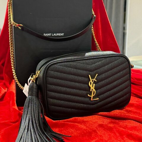 🌟 YSL Saint Laurent Kate 經典黑色小牛皮金鍊流蘇斜跨包