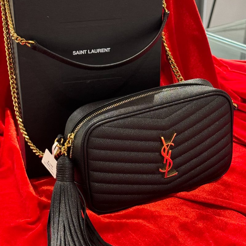 🌟 YSL Saint Laurent Kate 經典黑色小牛皮金鍊流蘇斜跨包-1