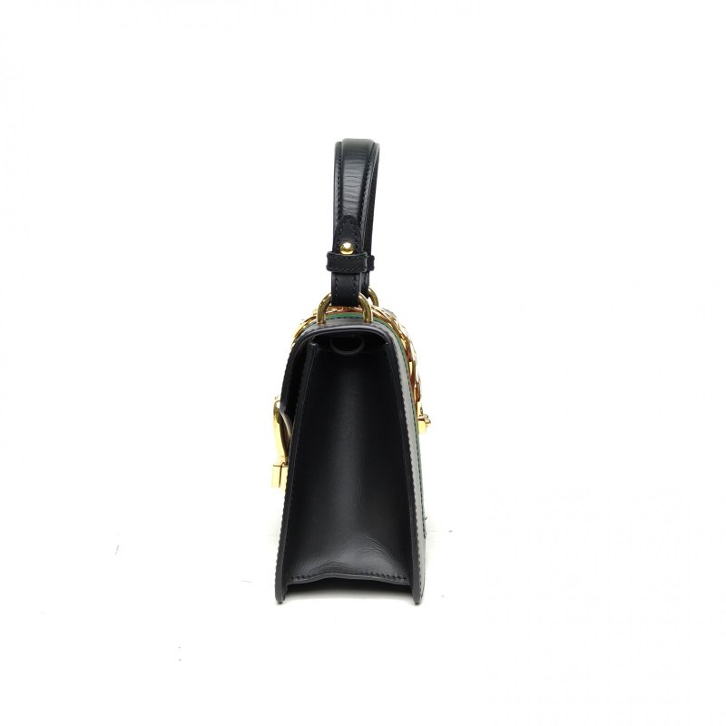 GUCCI Sylvie塞爾維亞絲帶包手提Mini黑色牛皮金扣肩背包-1