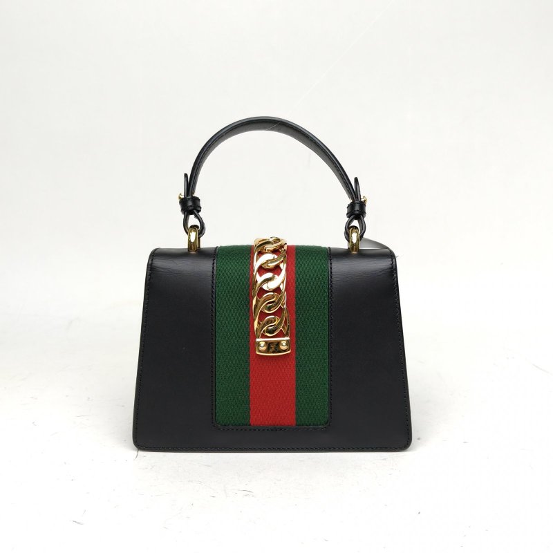 GUCCI Sylvie塞爾維亞絲帶包手提Mini黑色牛皮金扣肩背包-2