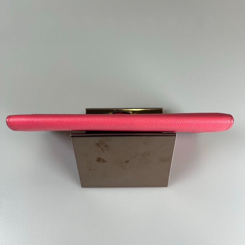 HERMES A刻 粉色BEARN長夾-5