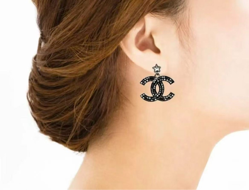 Chanel Gunmetal Star CC Dangle Piercing Earrings-2