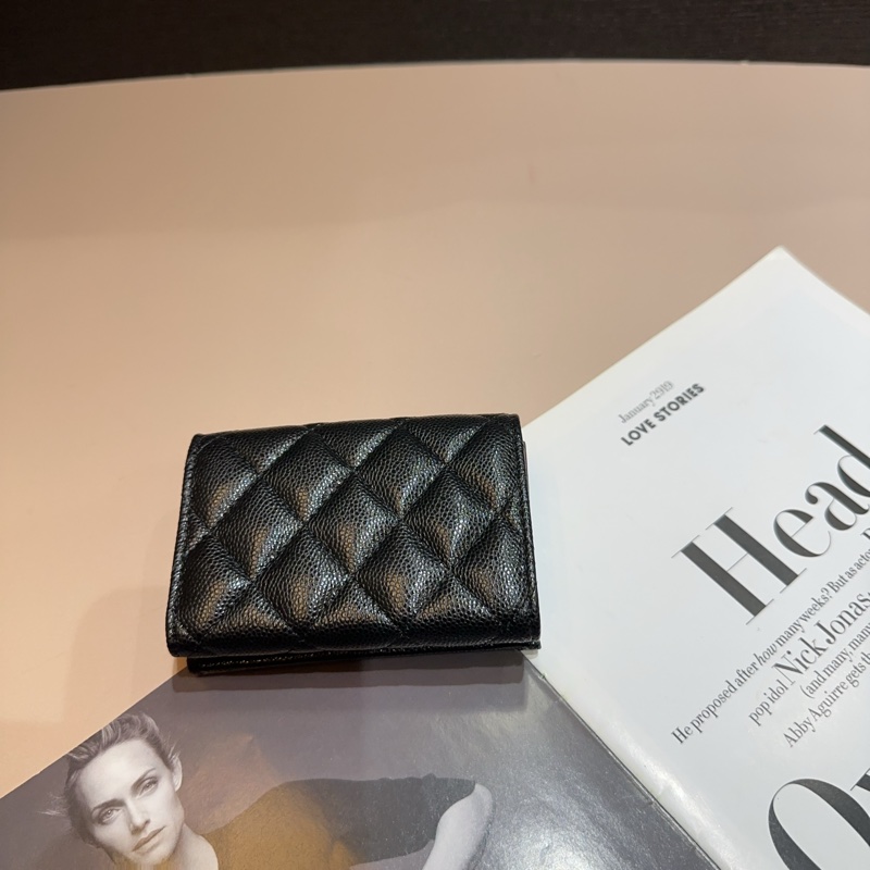 Chanel 黑荔枝牛皮零錢袋三折短夾-1