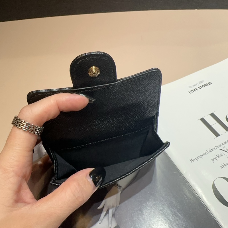Chanel 黑荔枝牛皮零錢袋三折短夾-5