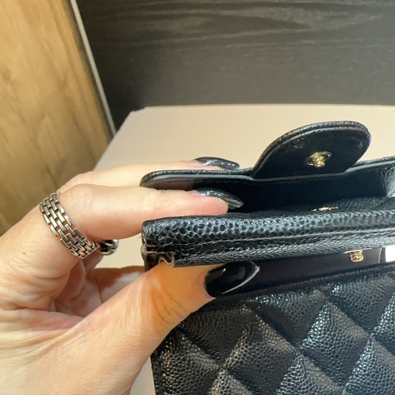 Chanel 黑荔枝牛皮零錢袋三折短夾-6