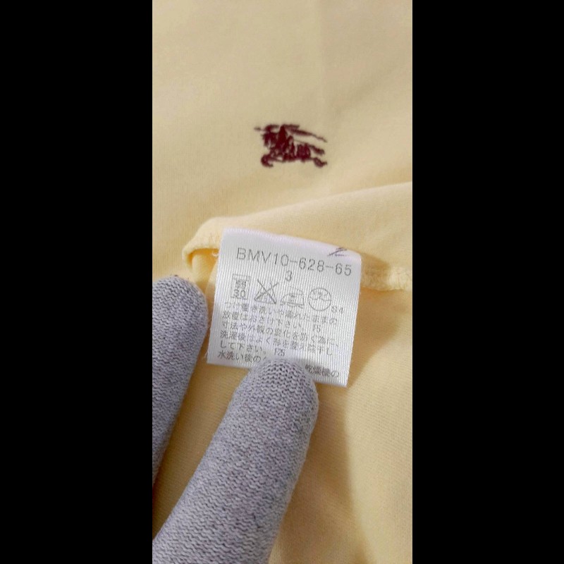 (日本製MIJ)絕版BURBERRY 博柏利 BLACK LABEL 黑標 戰馬 男鵝黃色英倫格紋肩短袖T恤3號-6