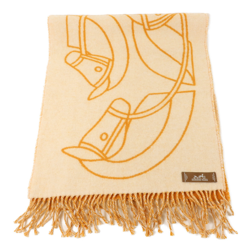 HERMES 羊絨Scarf圍巾Orange/Beige-1
