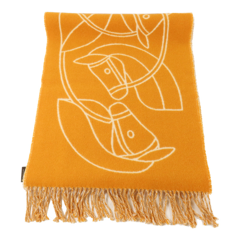 HERMES 羊絨Scarf圍巾Orange/Beige-2