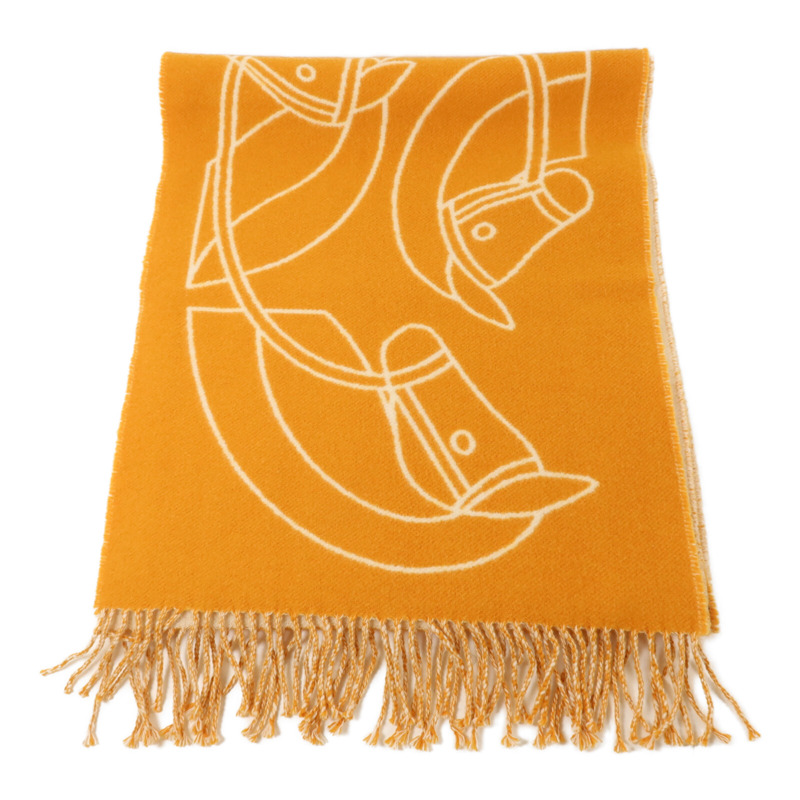HERMES 羊絨Scarf圍巾Orange/Beige-3
