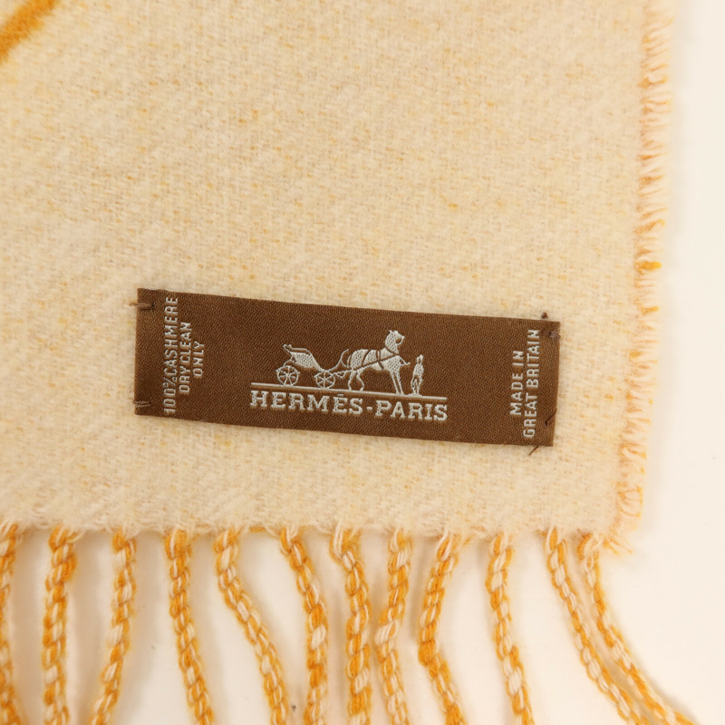 HERMES 羊絨Scarf圍巾Orange/Beige-4