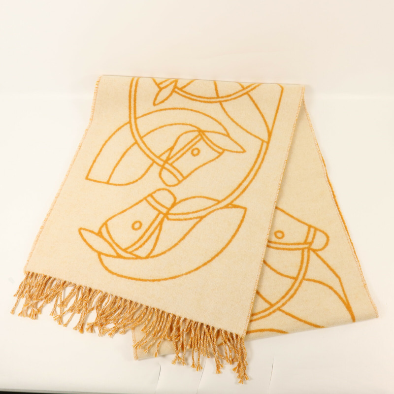 HERMES 羊絨Scarf圍巾Orange/Beige-7