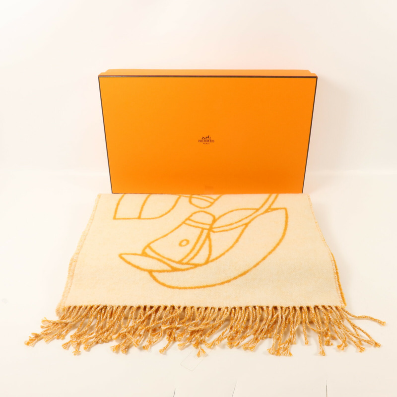HERMES 羊絨Scarf圍巾Orange/Beige-8