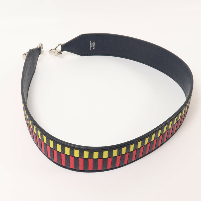 HERMES Epsom皮革Tressage Bag Strap肩背帶Navy/Red/Yellow-4