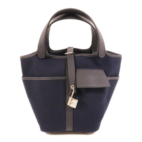 HERMES 帆布/皮革Picotin Cargo PM手挽袋Bleu Marine