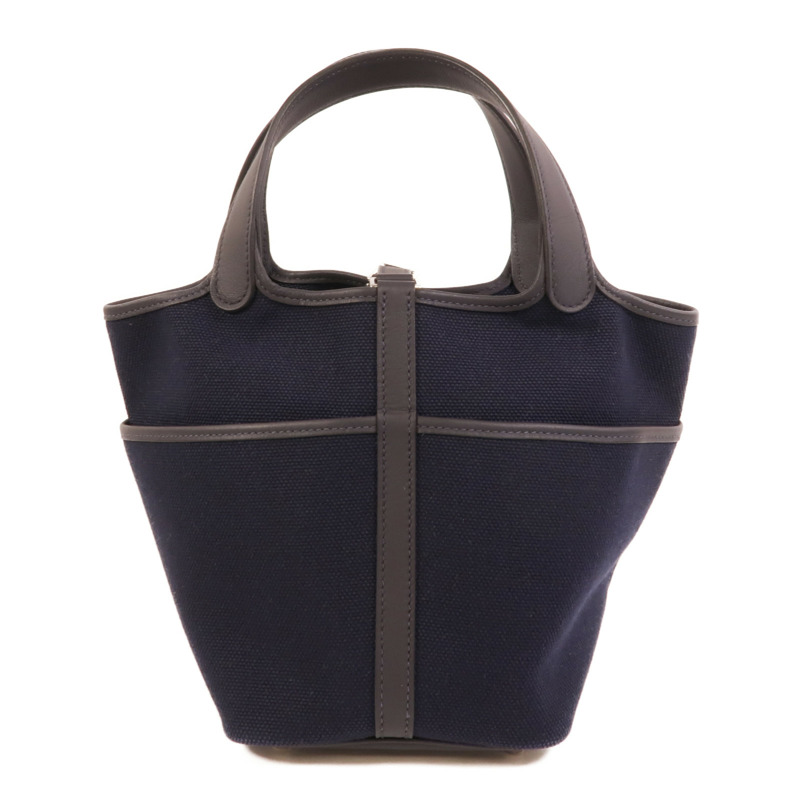 HERMES 帆布/皮革Picotin Cargo PM手挽袋Bleu Marine-1