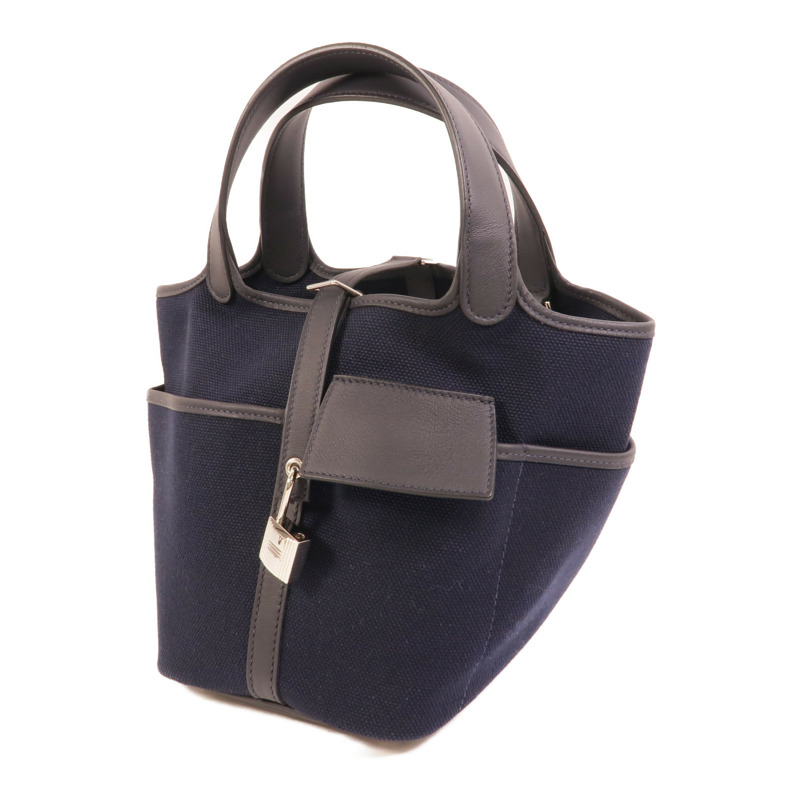 HERMES 帆布/皮革Picotin Cargo PM手挽袋Bleu Marine-2
