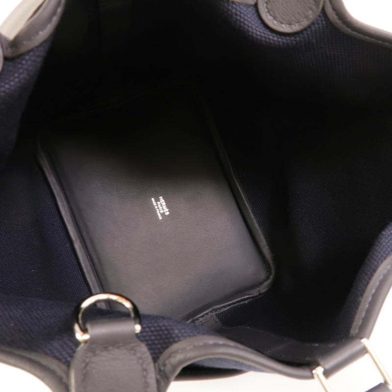 HERMES 帆布/皮革Picotin Cargo PM手挽袋Bleu Marine-4