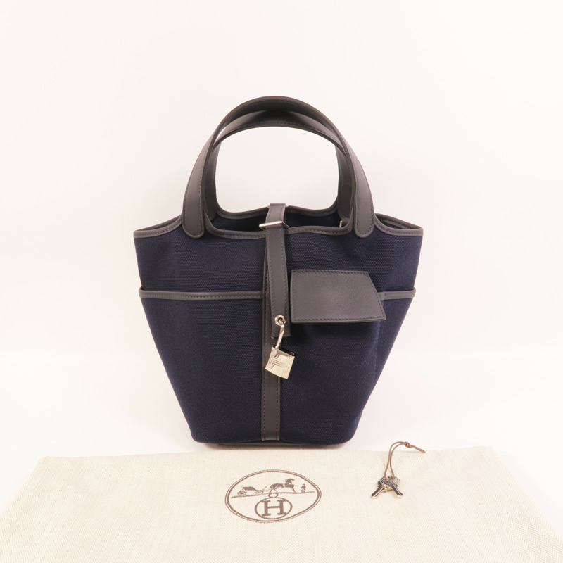HERMES 帆布/皮革Picotin Cargo PM手挽袋Bleu Marine-9