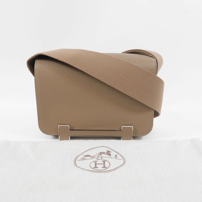 HERMES Chevre皮革Geta肩背袋Etoupe-10