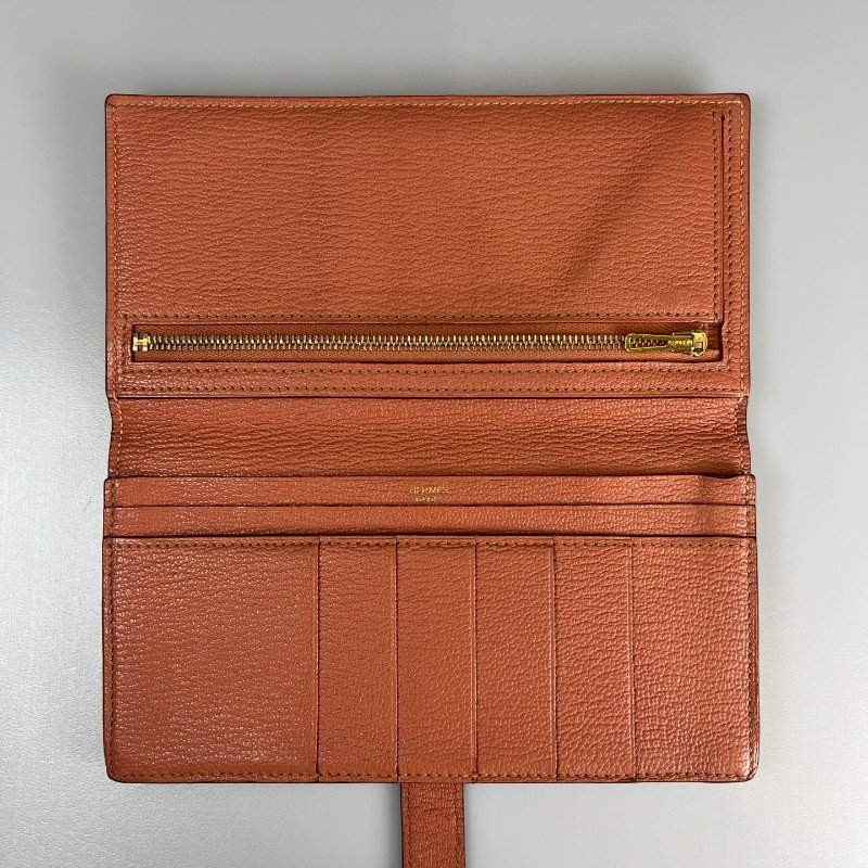 HERMES □R刻 豆沙色BEARN長夾-6