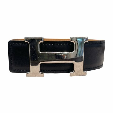 HERMES 愛馬仕 CONSTANCE BELT 38mm H皮帶 BOX皮 黑色 銀釦 SIZE:75