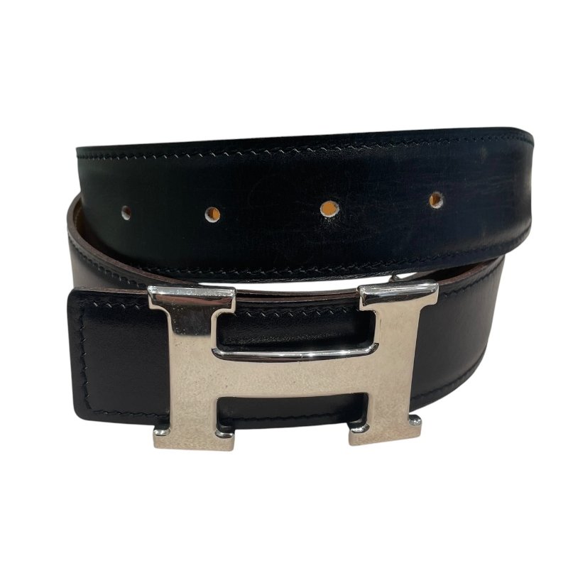 HERMES 愛馬仕 CONSTANCE BELT 38mm H皮帶 BOX皮 黑色 銀釦 SIZE:75-1