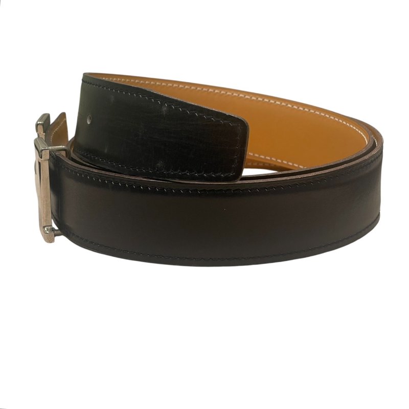 HERMES 愛馬仕 CONSTANCE BELT 38mm H皮帶 BOX皮 黑色 銀釦 SIZE:75-4