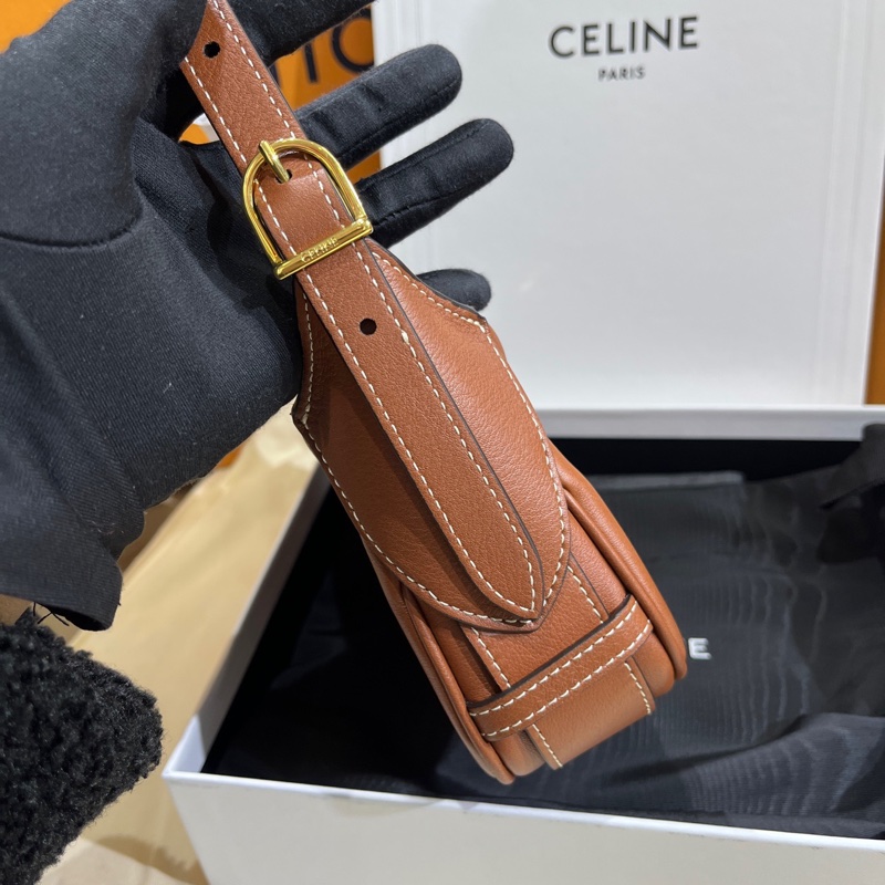 Celine 賽琳Romy 焦糖色牛皮腋下包金扣-2
