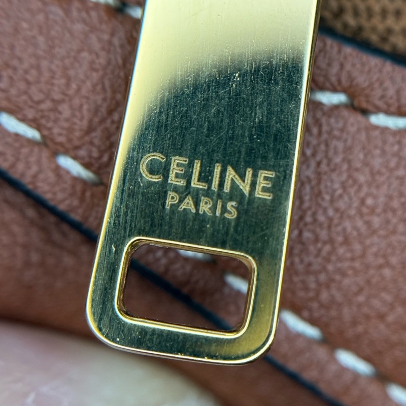 Celine 賽琳Romy 焦糖色牛皮腋下包金扣-14