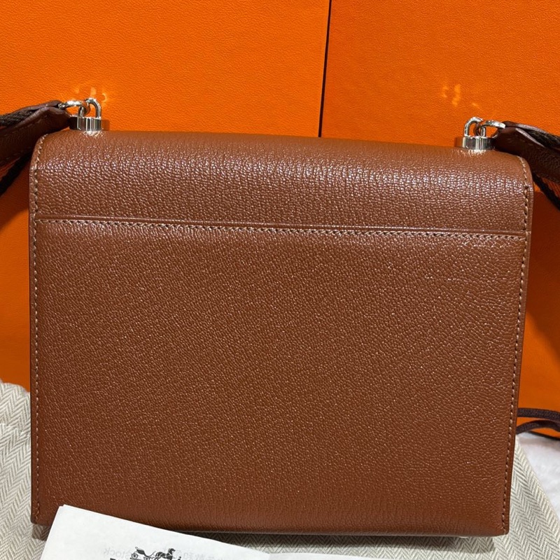 Hermès 愛馬仕verrou手槍包 金棕銀扣，y刻，山羊皮 底長17-1