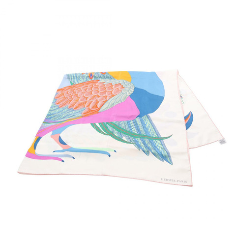 愛馬仕 Carre140 TOUCANS DE PARADIS 絲巾 白色 多色 二手 女士