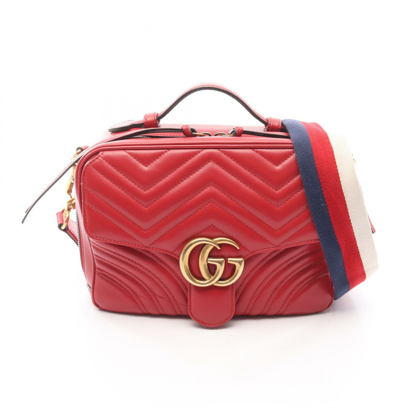 GUCCI GG Marmont 手提單肩包 498100 紅色皮革 二手 女士-0