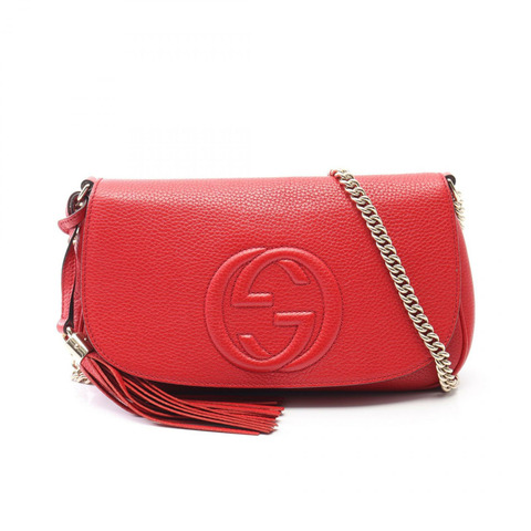 GUCCI Soho 互扣式 G 鏈條單肩斜背包 536224 紅色皮革 二手