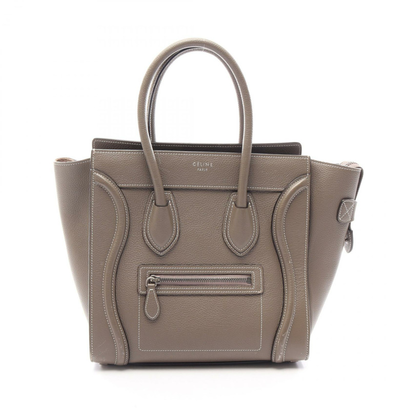 CELINE Luggage 迷你購物手提包，米色皮革，二手女款-0