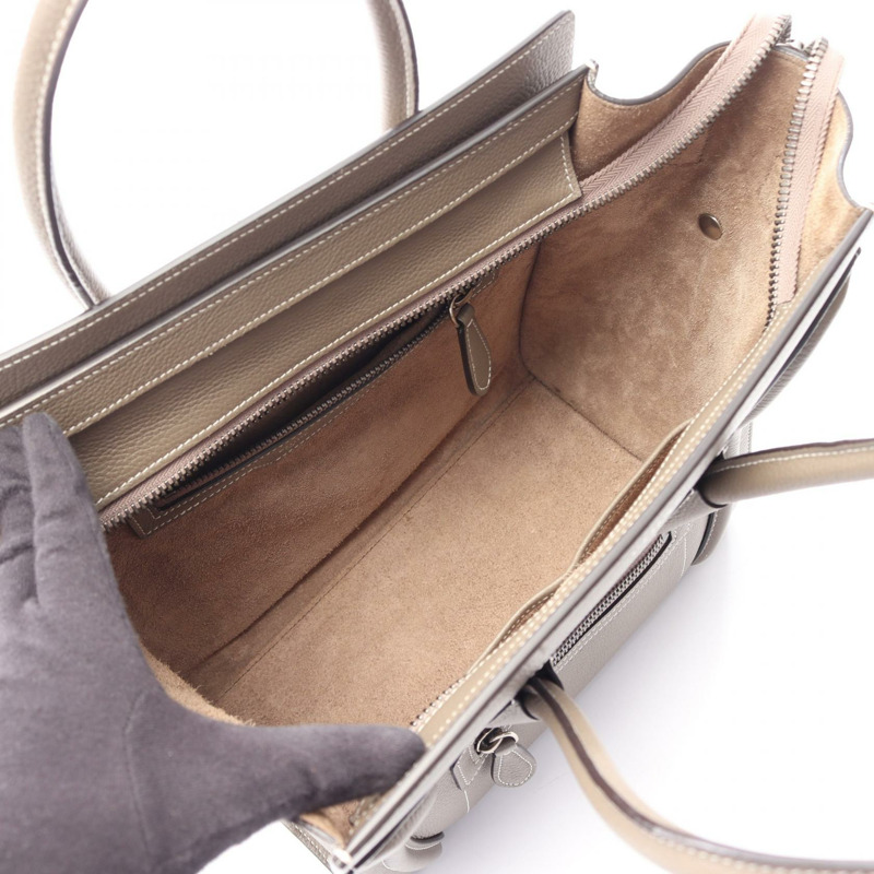 CELINE Luggage 迷你購物手提包，米色皮革，二手女款-2
