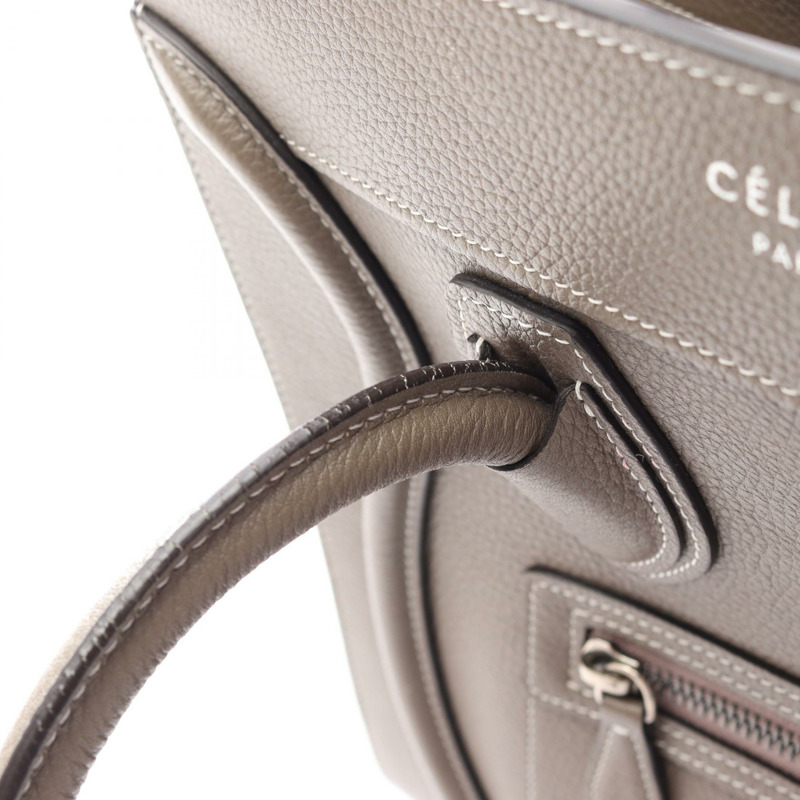 CELINE Luggage 迷你購物手提包，米色皮革，二手女款-7