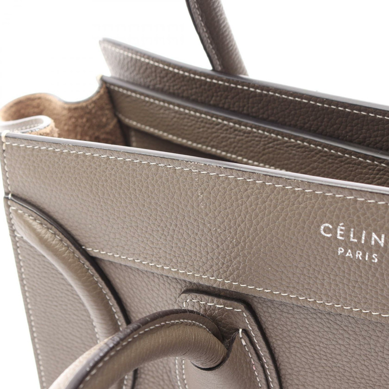CELINE Luggage 迷你購物手提包，米色皮革，二手女款-8