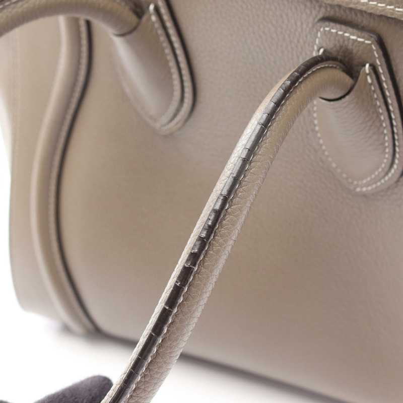 CELINE Luggage 迷你購物手提包，米色皮革，二手女款-10