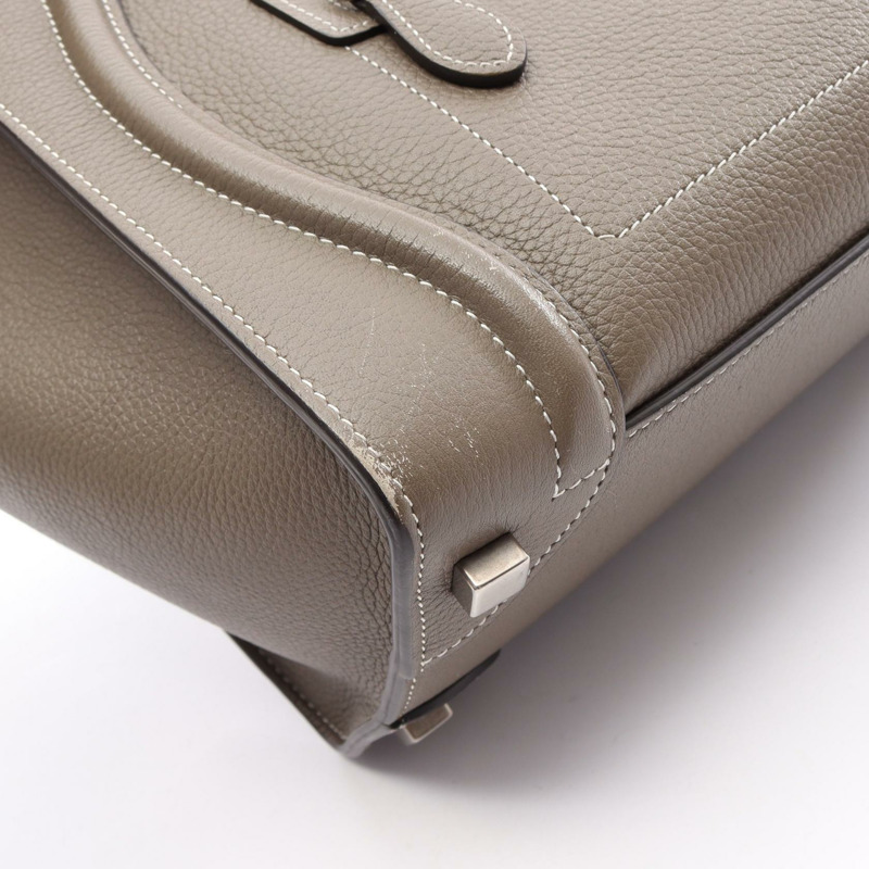CELINE Luggage 迷你購物手提包，米色皮革，二手女款-15