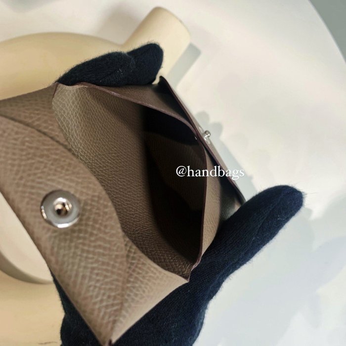全新 HERMES BASTIA 18大象灰 EPSOM皮 方形 釦式 零錢包-1