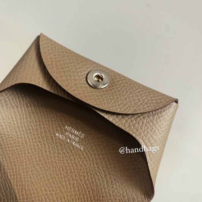 全新 HERMES BASTIA 18大象灰 EPSOM皮 方形 釦式 零錢包-3